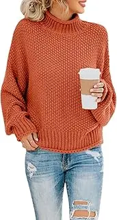 [Saodimallsu] Womens Turtleneck Oversized Sweaters Batwing Long Sleeve Pullover Loose Chunky Knit Jumper, Brick Red, Small