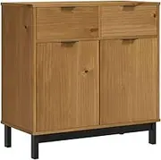vidaXL Solid Pine Wood Sideboard with Ample Storage & Display Function, FLAM Range, Oak Colour Finish, 80x40x80 cm