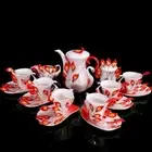 Porcelain 21PCS 6.5OZ Red Peacock Coffee Set Cup Saucer Daily Used collection