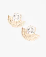 Gold Crystal Statement Fan Stud Earrings