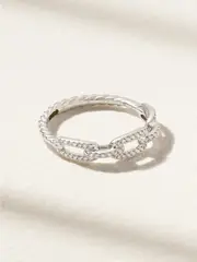 [David Yurman] David Yurman - Stax Chain Link 18-karat White Gold Diamond Ring - Silver - 6 6 Silver