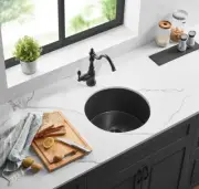 470*228mm Camden Fireclay Round Matte Black Single Bowl Inset & Undermount Sink
