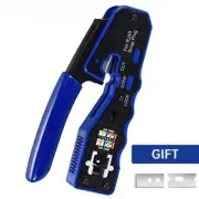 RJ45 Crimp Tool Pass Through Crimper Cutter for Cat6a Connector Ethernet Crimp