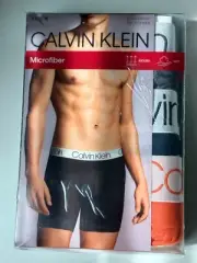 Calvin Klein Men`s Microfiber Boxer Briefs Pack of 3 Navy, Grey, Orange M-Medium