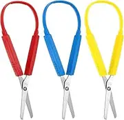 3Pcs Mini Loop Scissors Adaptive Design Scissor Colorful Handle Self-Opening Safety Scissors for Kids Children Schools Special Need 5.5 Inch(Red,Blue,Yellow)