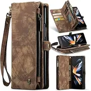 Wallet Case for Samsung Galaxy Z Fold 4, [2 in 1 Detachable Magnetic] [Vegan Leather] Folio Card Pocket Zipper Clutch Case Slim Shock Protection Removable Flip Cover for Samsung Galaxy Z Fold 4
