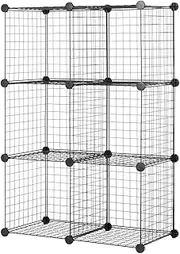 DIY Metal Wire Storage Cubes Grid Organizer, Construction Modular Rack Organizer, Modular Wire Shelving Units, DIY Closet Cabinet Organizer for Home, Office, Kids Room (Black Metal 6 Cubes)