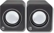 Manhattan USB Powered Stereo Speaker System - Small Size - with Volume Control & 3.5 mm Audio Plug to Connect to Laptop, Notebook, Desktop, Computer - 3 Yr Mfg Warranty - Black Silver, 166898