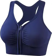 [QOHNK] Sports Bra Front Zipper for Women High Support Breathable Cross Back Shockproof Bra Running Gym Yoga Large Size Bras