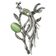 Peacock with Cats Eye and Crystals in Tree Brooch Pin - PRB248