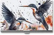 LKHDS Slim Aluminum Alloy Business Card Holder Art with Lily Flowers Birds Watercolor Pocket Business Card Case Portable Business Card Wallet Business Card Holders Handheld Card Box for Women Men