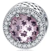 Solid 925 Sterling Silver Pink Mystic Stars CZ Charm