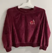 Cat & Jack Girls Size M(8) Pull Over Sweater Burgundy Velvet Embroidered Floral