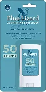 BLUE LIZARD Sensitive Mineral Sunscreen Stick with Zinc Oxide, SPF 50+, Water Resistant, UVA UVB Protection Easy to Apply, Fragrance Free, 0.5 Oz