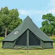 [WaldZimmer] Cotton Canvas Bell Tent with Stove Jack, Roomy 4m Family Yurt Tent for 4-6 Person, 4 Season Tent with Zipped Removable Floor for Camping and Glamping