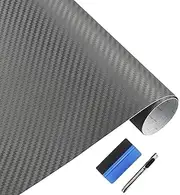 LZLRUN 3D Carbon Fiber Vinyl Wrap Roll with Air Release Bubble Free Adhesive Film - Come with Knife + Hand Tool (Gray, 1FT x 5FT)