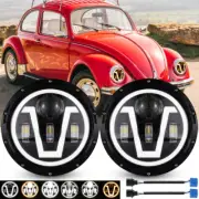 Pair 7" Inch Round LED Headlights Hi/Lo Beam Halo DRL For 1950-1979 VW Beetle (for: Volkswagen)