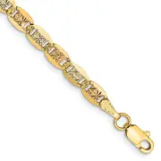 14K Tri-Color 7 Inch 3.8mm Pav Valentino With Lobster Clasp Bracelet