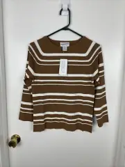 Pendleton Shirt Top Women’s Size Small Brown & White Striped Rayon Nylon NWT