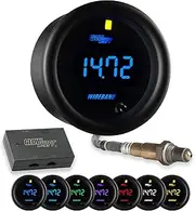 GlowShift Black 7 Series Digital Wideband Air/Fuel Ratio AFR Gauge Kit - Includes Oxygen Sensor, Data Logging Output & Weld-in Bung - Blue LED Display - Clear Lens - 2-1/16" 52mm