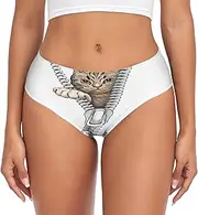 [RPLIFE] Playful Cat White Womens Breifs Underware, Comfort Underwear Women, Womens Stretch Briefs, Panties Women Size Small, Playful Cat White, Small