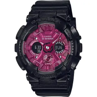 【CASIO 卡西歐】G-SHOCK 勃根地酒紅系列 雙顯手錶(GMA-S120RB-1A)