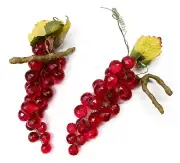 2 NOS MCM Vintage Grape Cluster w Leaves Red Plastic Acrylic Faceted Beads