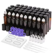 Essential Oil Roller Bottles 48 Pack 10 ml Amber Glass Empty Bottles with Sta...