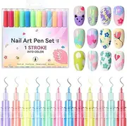 Nail Pen Set | Graffiti Nail Painting Smudge-Proof Pen Quickly Drying with Vibrant Colors,12x Waterproof Polish Sticks Liquid for Girl