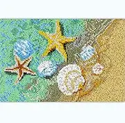 Seaside Beach Sea Shells Starfish Latch Hook Kits Rug Printed Canvas Handmade Carpet Crochet Yarn Embroidery Needlework Hook Latch Kit Tapestry Rug Cover Christmas Home Decoration 52x38cm
