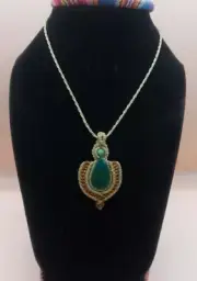 Unisex Necklace Woven Thread Macramé Natural Stone Serpentine Andean Crafts