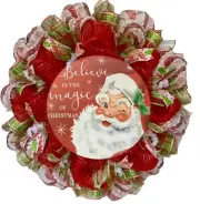 Believe In The Magic of Christmas Santa Claus Deco Mesh Handmade Wreath