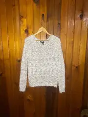 Buffalo David Bitton Women's Soft Eyelash Sweater Size M White Gray Stretchy