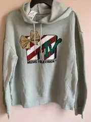MTV Music TV Sweatshirt Pullover Hoodie Green M Graphic Christmas Long Sleeve