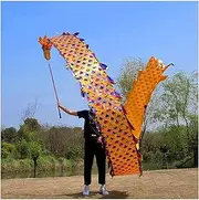 Dragon Dance Silk Chinese Dragon Dance Ribbon 3D Flowy Spinning & Shaking Poi Park Lawn Workout Flinging Streamer Gifts for Parents/Friends (Color : Yellow, Size : 10m/33ft)