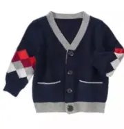 Gymboree Bear-y New Navy Argyle Sleeve Cardigan Sweater Size 12-18 Months NWT