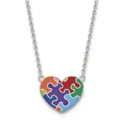 Sterling Silver Rhod-Plated Enameled Autism Heart Necklace