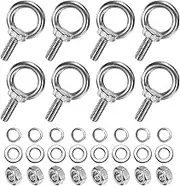uxcell 8-Sets Stainless Eyebolt M10x26mm Shoulder Lifting Eye Bolt with Nuts Washers Male Screw Thread Ring Shoulder Eye Bolts Length 1.02 Inch for Suspending/Fastening