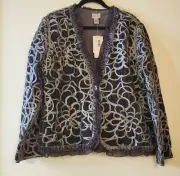 Chicos Keeley Silver Cord Velvet Jacket Size 3 (16-18) NWT Retail $198