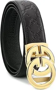 [KLWINO] Men's Luxury Design Soft Leather Belt with Automatic Buckle Ratchet Dress Belt, Adjustable Length