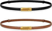 [JASGOOD] Thin Ladies Waist Belt for Dresses Jeans Pants, Skinny Womens Belt with Antique Gold Buckle