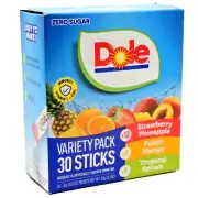 DOLE VARIETY PACK DRINK MIX TROPICAL SPLASH PEACH MANGO STRAWBERRY 30-CT