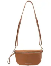 [Mocha] Chevron Leather Bum Bag in Tan