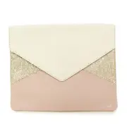 Auth Chloe Patchwork Clutch Bag Leather Marble White Pink 9.6x7.7 inches