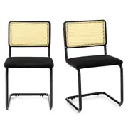 Costway 2x Dining Chair Set Metal Frame Bar Chairs w/Rattan Mesh Backrest 81cm Black