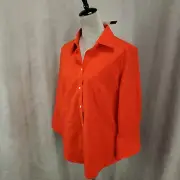New Talbots Button Up Womens 16 Orange ish Red Wrinkle Resistant Collared Top