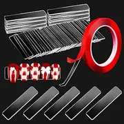 100Pieces Transparent Nail Display Stand Holder with 9.8ft Double Sided Tape Nail Boxes Packaging for Press On Nail Art Acrylic Fake Nail Tips Display Stand with Removable Mounting Tape for Nail Salon