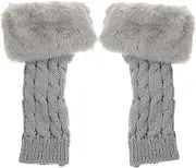 [BESPORTBLE] 1Pair Comfortable Half Finger Arm Sleeves Portable Winter Warmth Outdoor Arm Protective Gloves Knitted Design for Cold Weather Grey