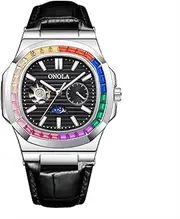 [DAXIAOYU] Fashion Colorful Diamond Hollow Fully Automatic Mechanical Men's and Women's Watches Waterproof Leather Watch Men's Clock