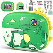 Instant Print Camera for Kids 20MP 1080p Digital Cameras for Boys Girls Inkless Dinosaur Print Camera for Kids Age 3-10 for Boys Girls